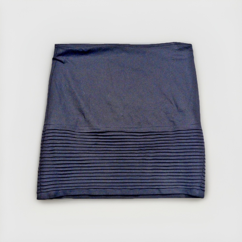 Carmen Marc Valvo Mini Skirt Womens 14 Black Pintuck Pleated Hem Stretch Zip